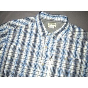 L.L. Bean Short Sleeved Plaid Vented Performance Fishing Button Up Shirt Mens XL